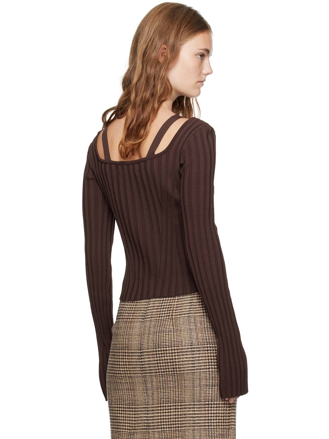 Brown Scoop Neck Fitted Sweater - 3