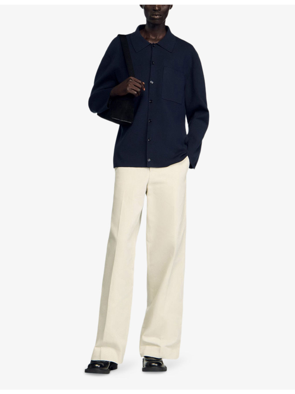 Long-Sleeved Chest-Pocket Stretch-Knit Jacket - 2