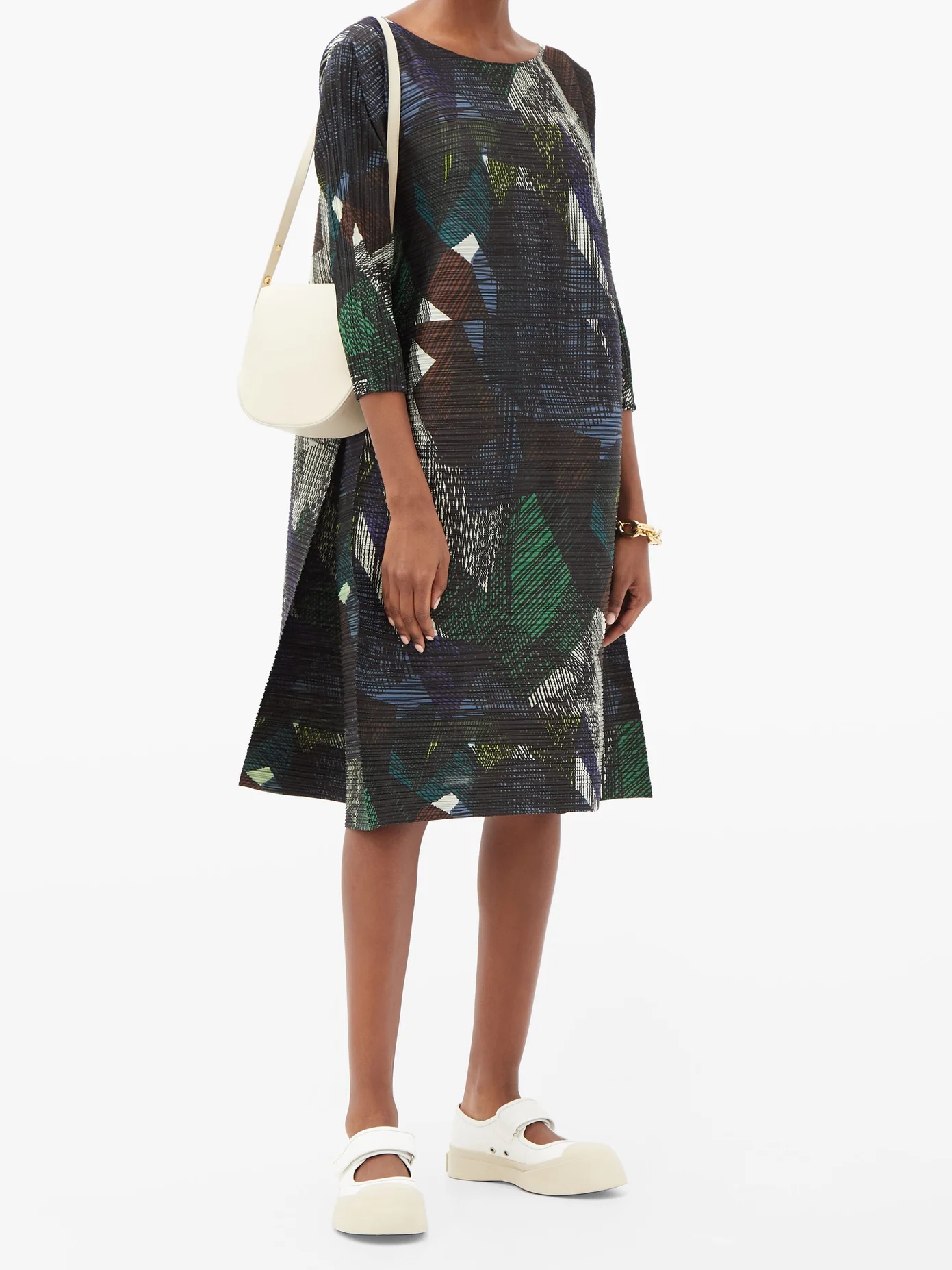 Abstract-print technical-pleated dress - 2