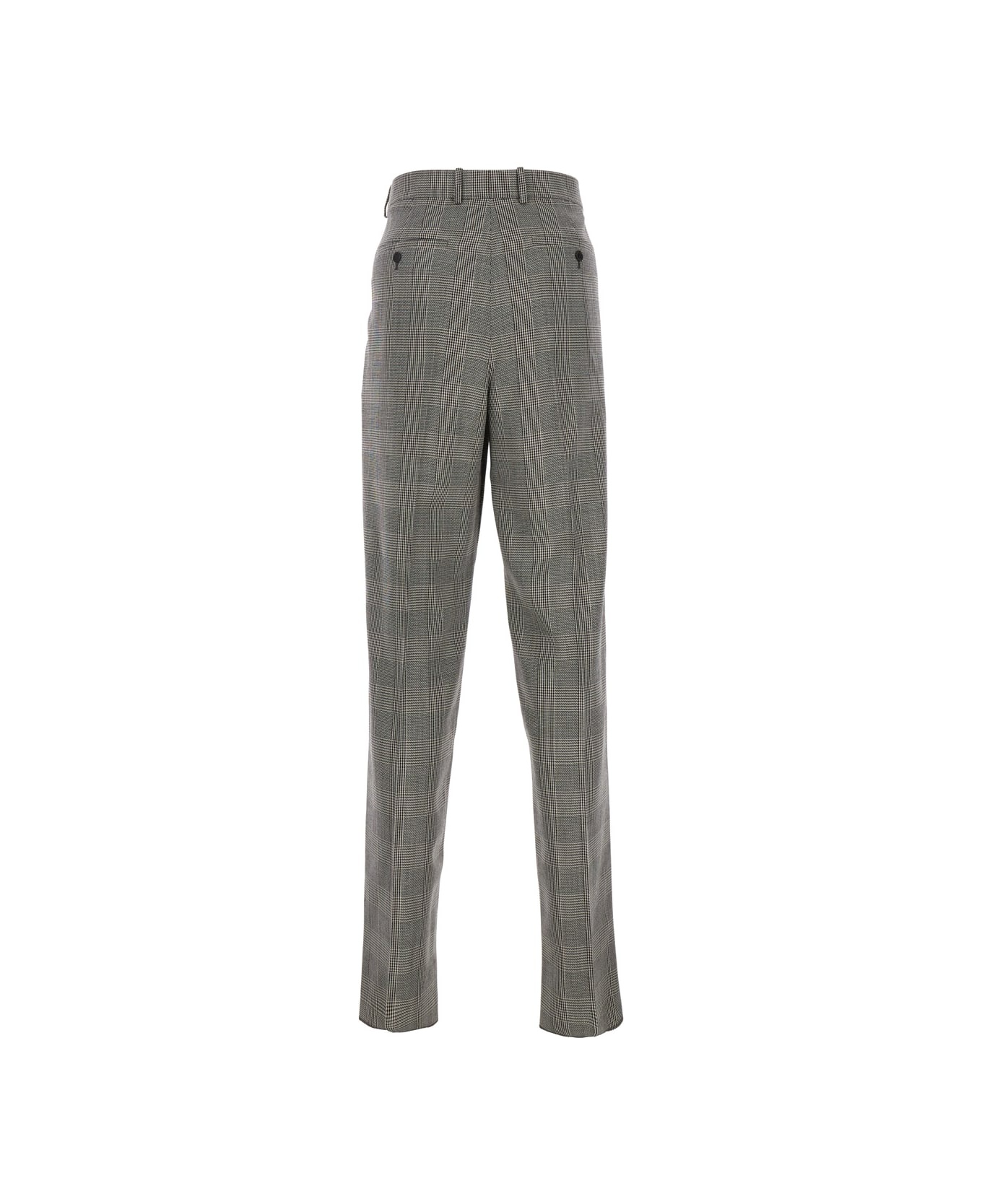 Grey High Waisted Pants With All-over Prince Of Wales Motif In Wool Man - 2
