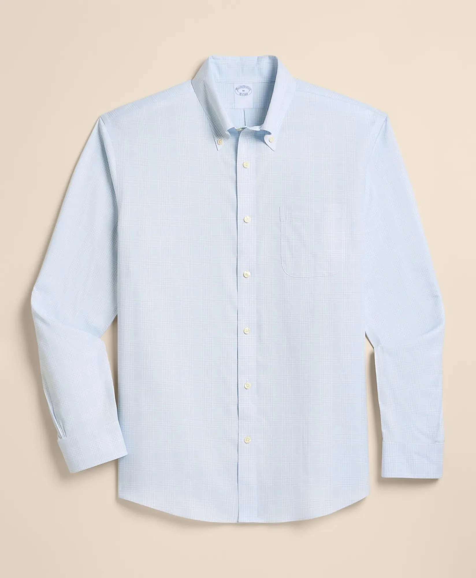 Stretch Supima® Cotton Non-Iron Twill Polo Button Down Collar, Glen Plaid Sport Shirt - 1