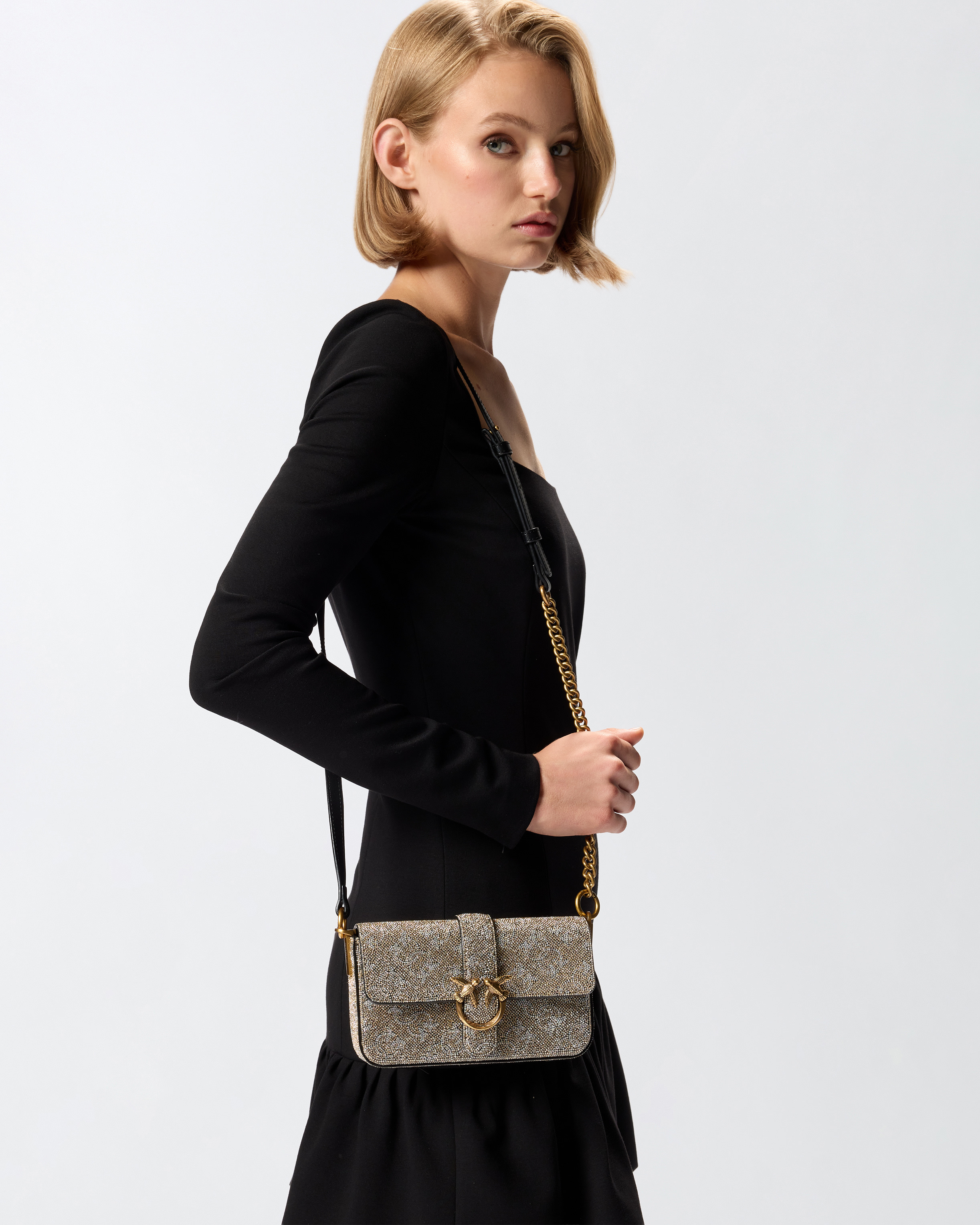 BABY SHOULDER BAG WITH RHINESTONE MONOGRAM - 5