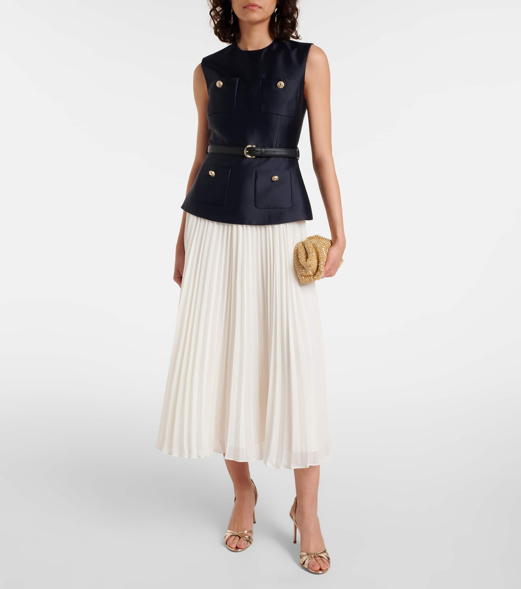 Belted plissé taffeta midi dress - 2