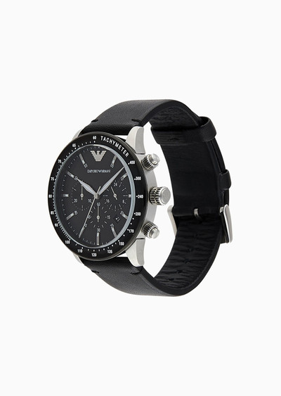 EMPORIO ARMANI Men's Chronograph Black Leather Watch outlook