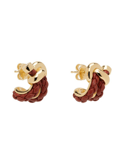 Bottega Veneta Gold & Burgundy Knot Hoop Earrings outlook