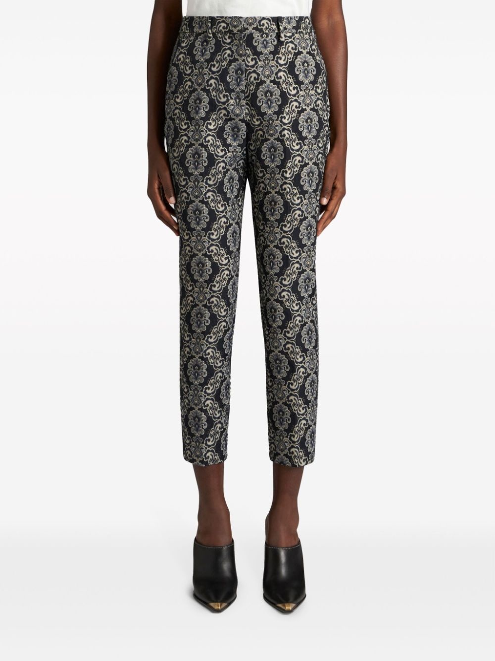 floral-brocade cropped trousers - 3