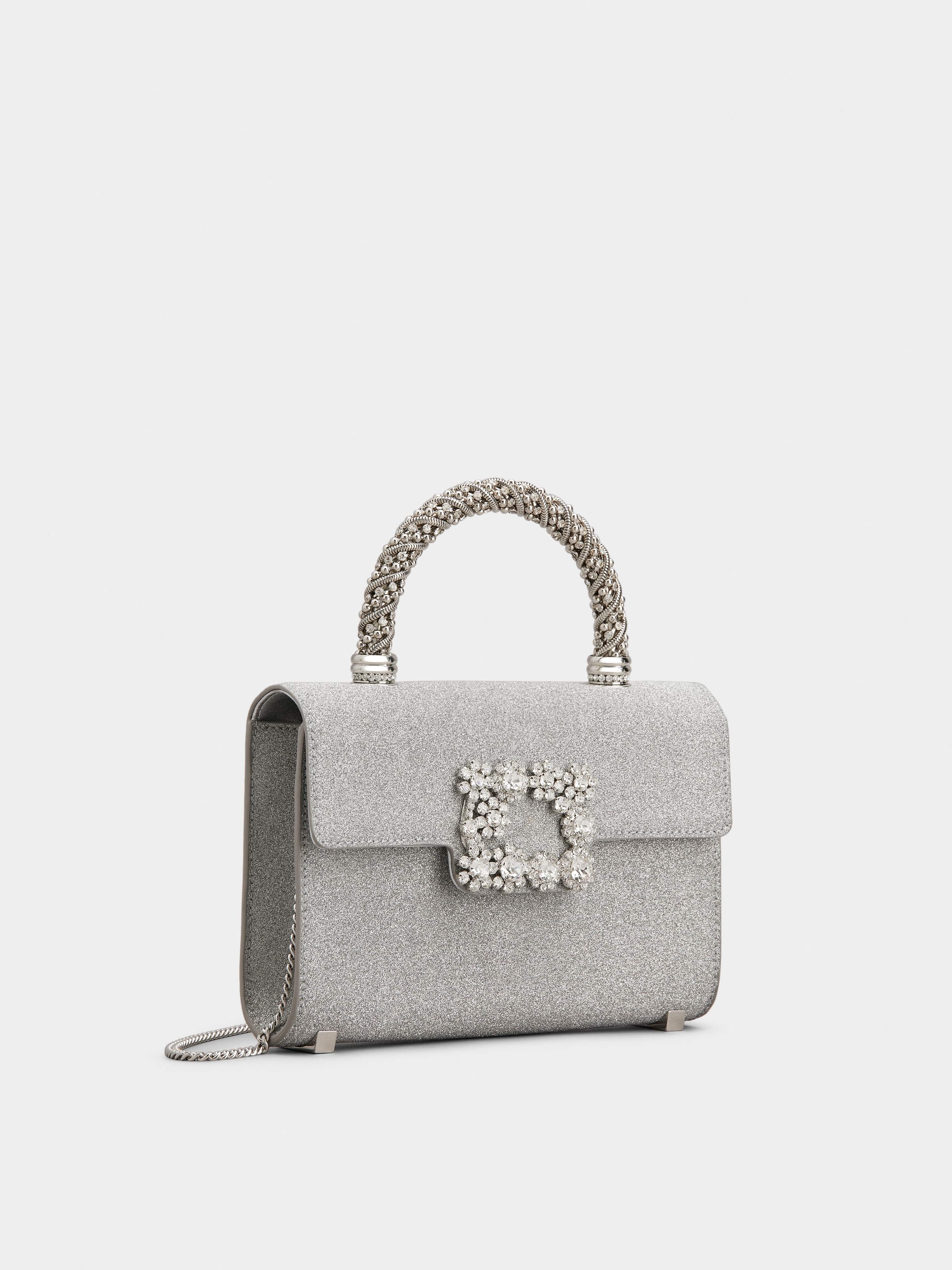Flower Strass Jewel Buckle Clutch Bag Mini in Glitter Fabric - 3