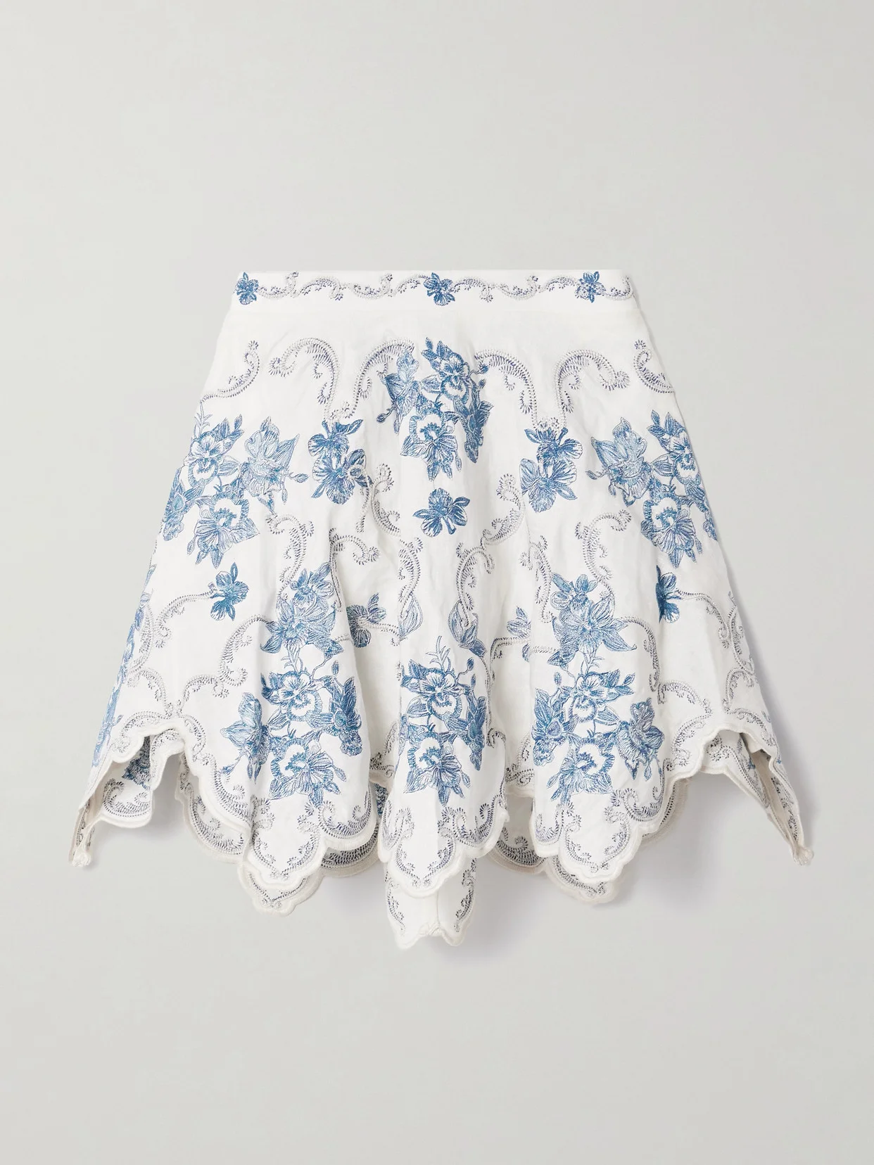 Retrato Gloriosa Scalloped Embroidered Linen Mini Skirt - 1