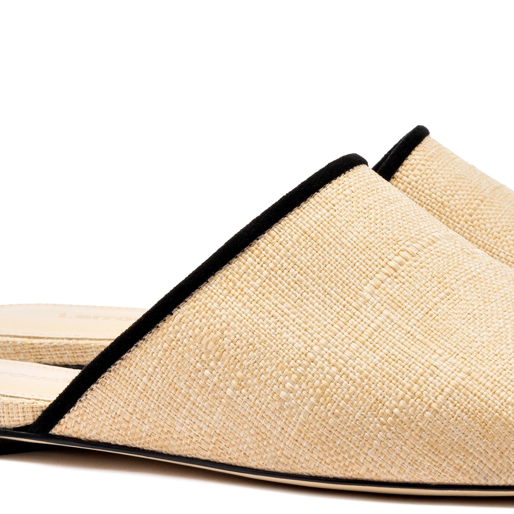 Larroude - Larroude Venice Flat Mule In Beige Raffia Black Trim - 4