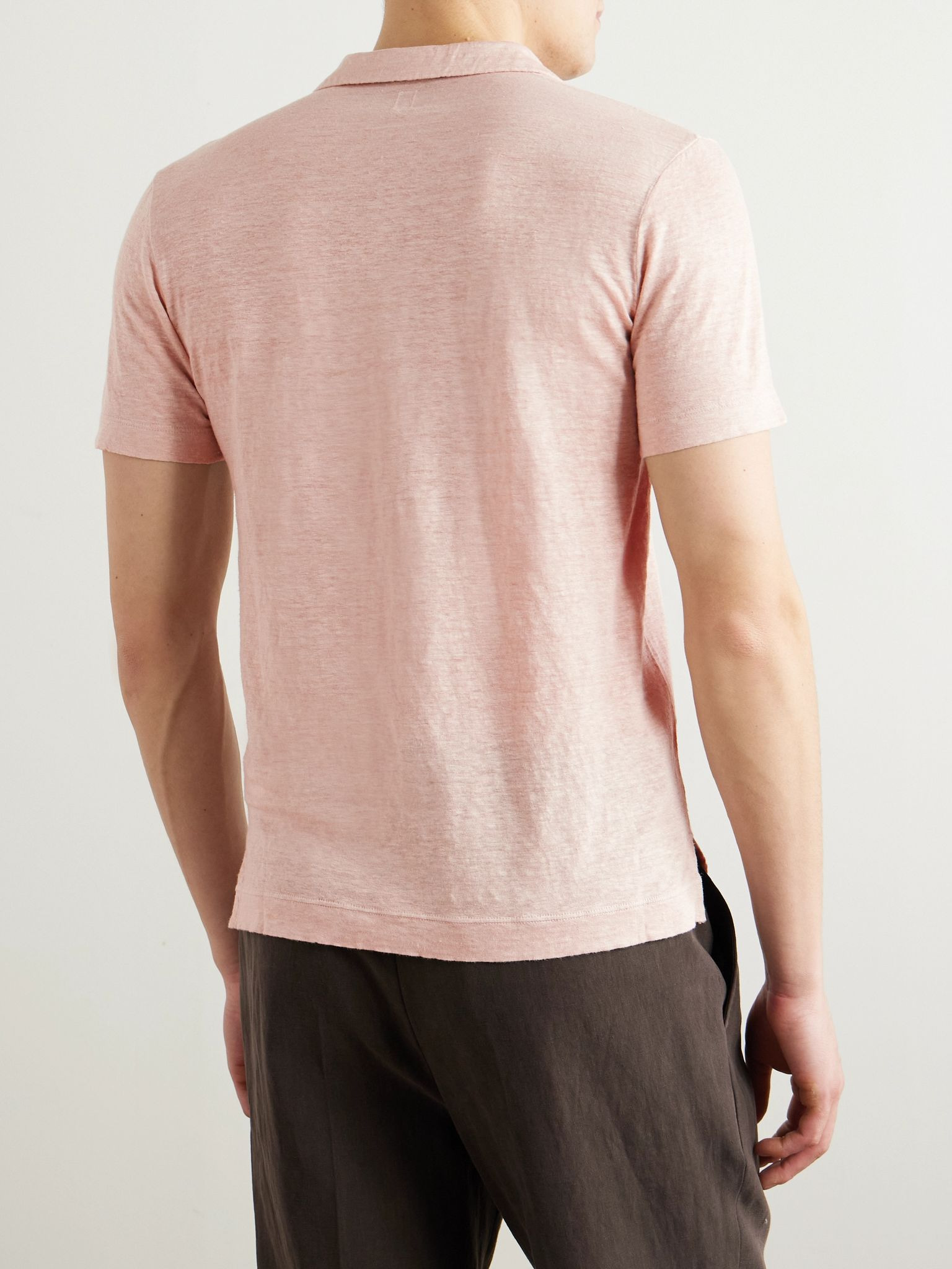 Slim-Fit Linen Polo Shirt Pink - 4