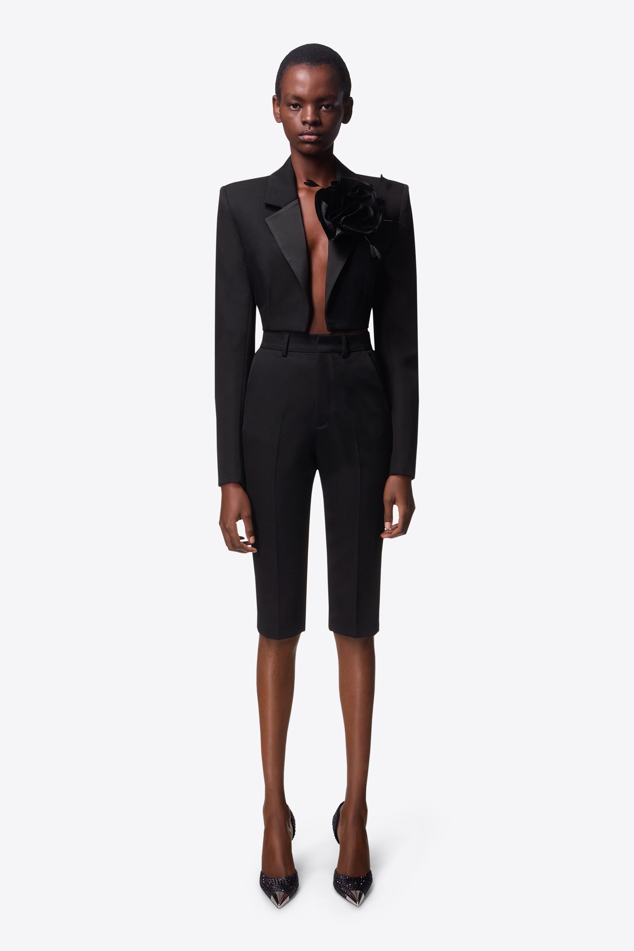 FLOWER CORSAGE CROPPED BLAZER - 4