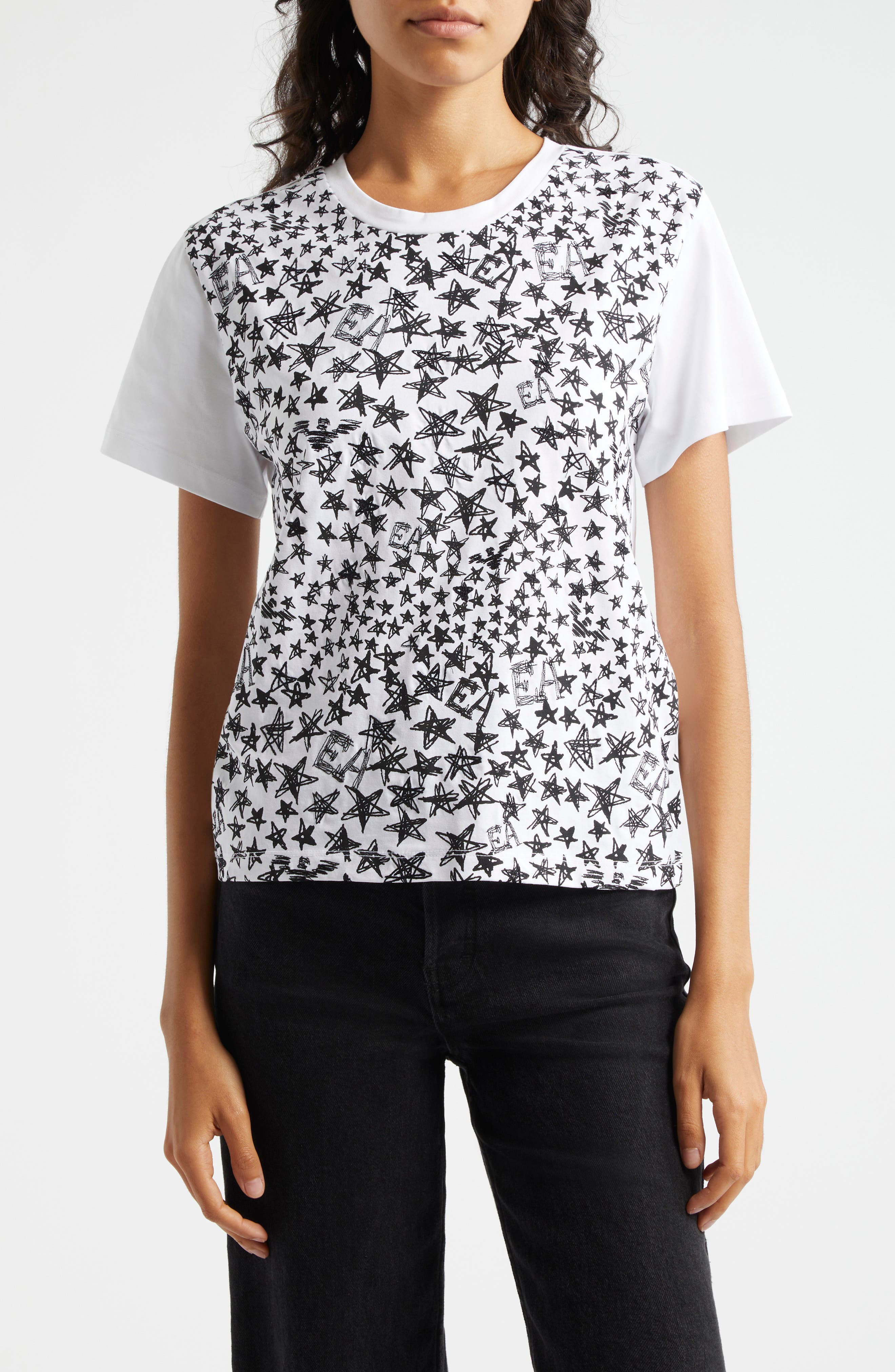 Emporio Armani Star Print Cotton T-Shirt in Solid White at Nordstrom - 1