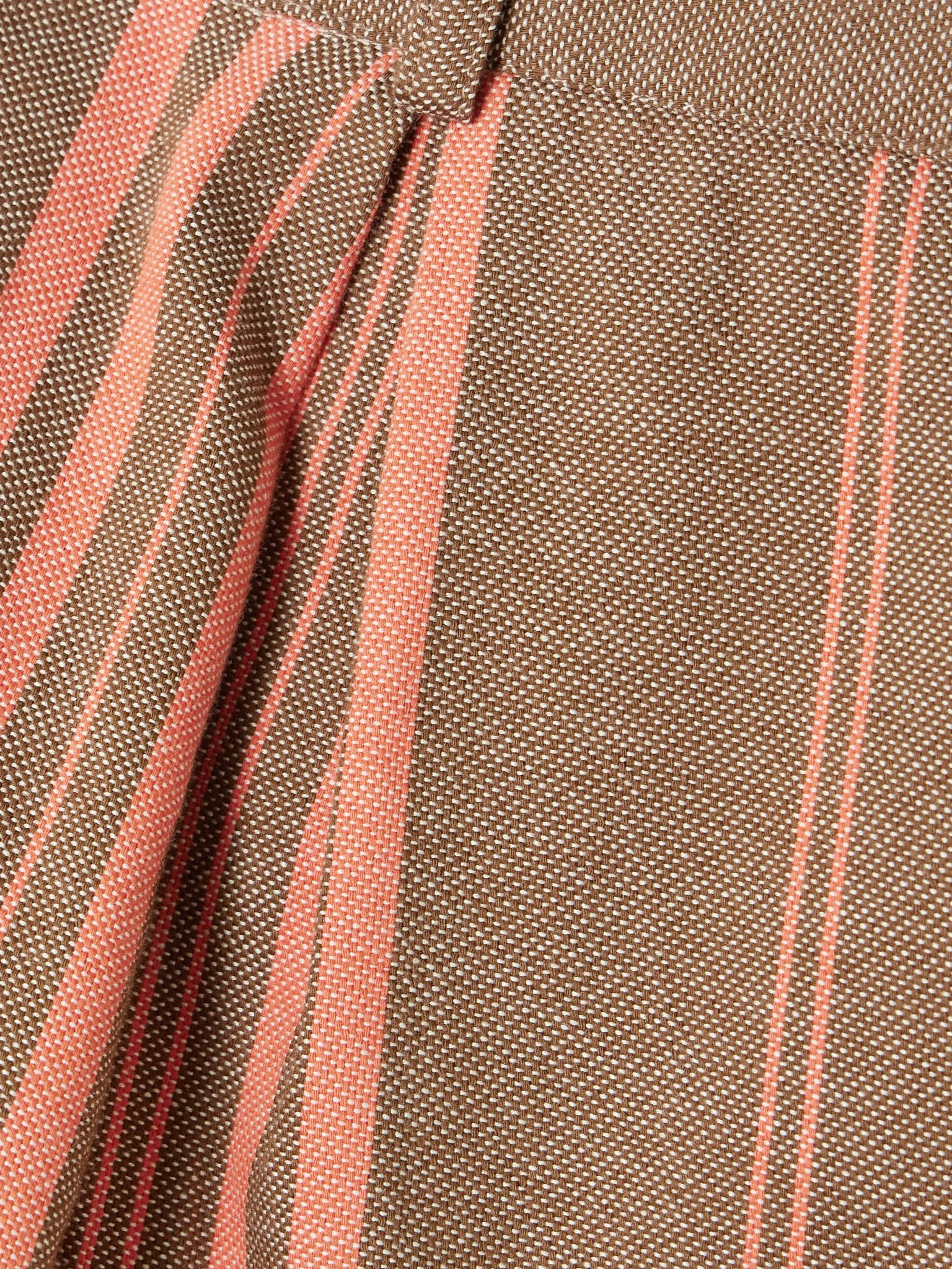 Pleated striped cotton shorts Brown - 5