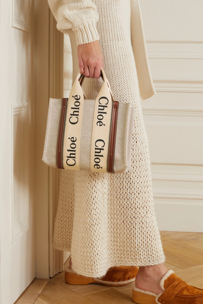 Chloé Woody small leather-trimmed cotton-canvas tote outlook