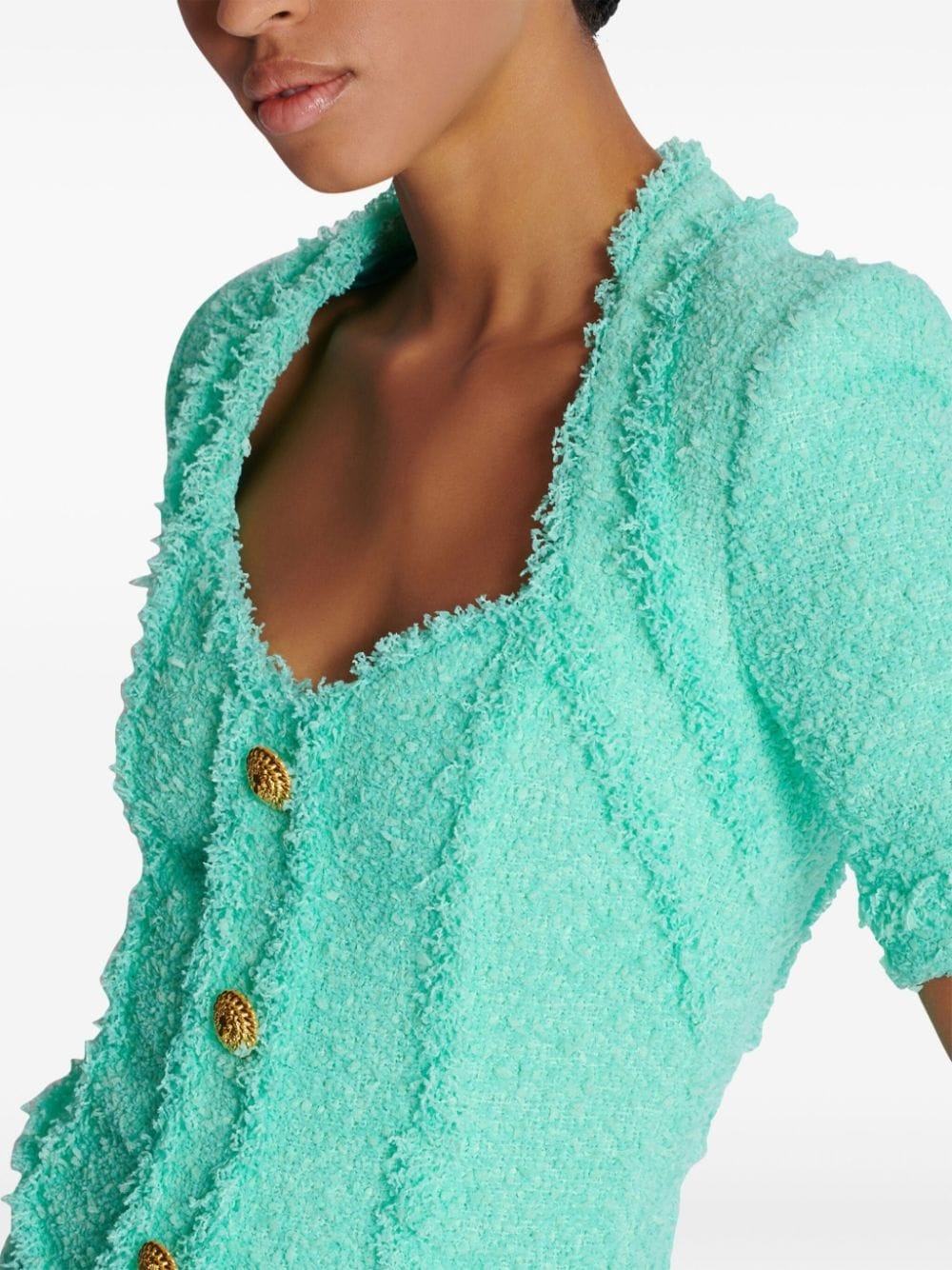 button-embellished tweed minidress - 7