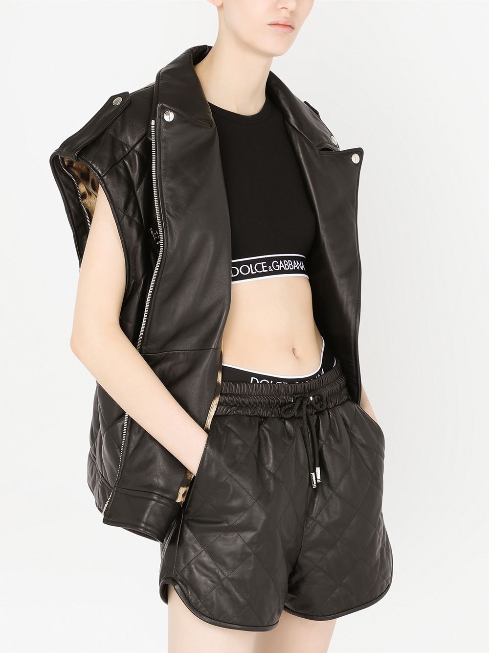 quilted zip-fastening biker jacket - 5