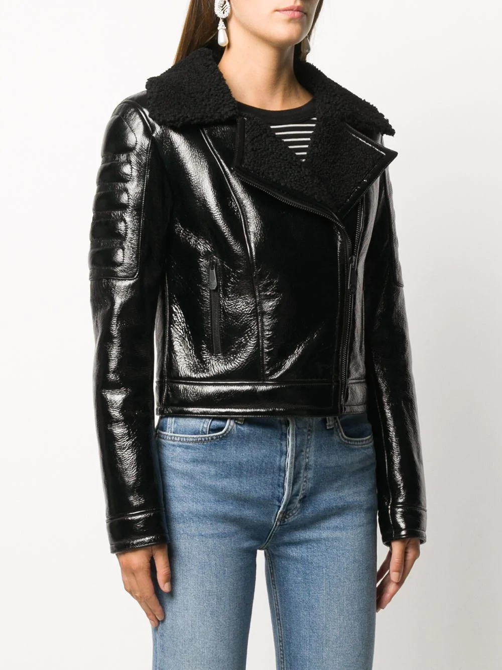 shearling-trimmed moto jacket - 3