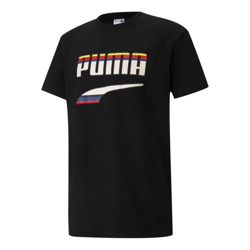 PUMA Printed Round Neck T-Shirt 'Black White' 531497-01 - 1