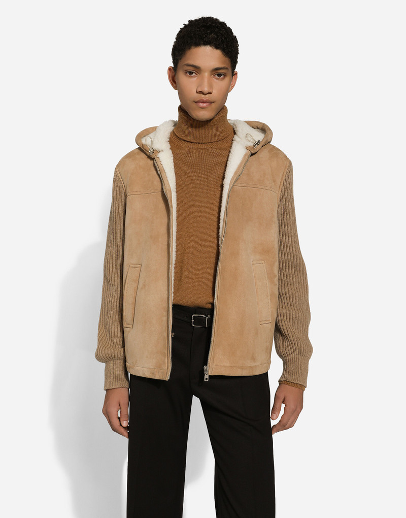Sheepskin jacket with knit inserts and hood 4
