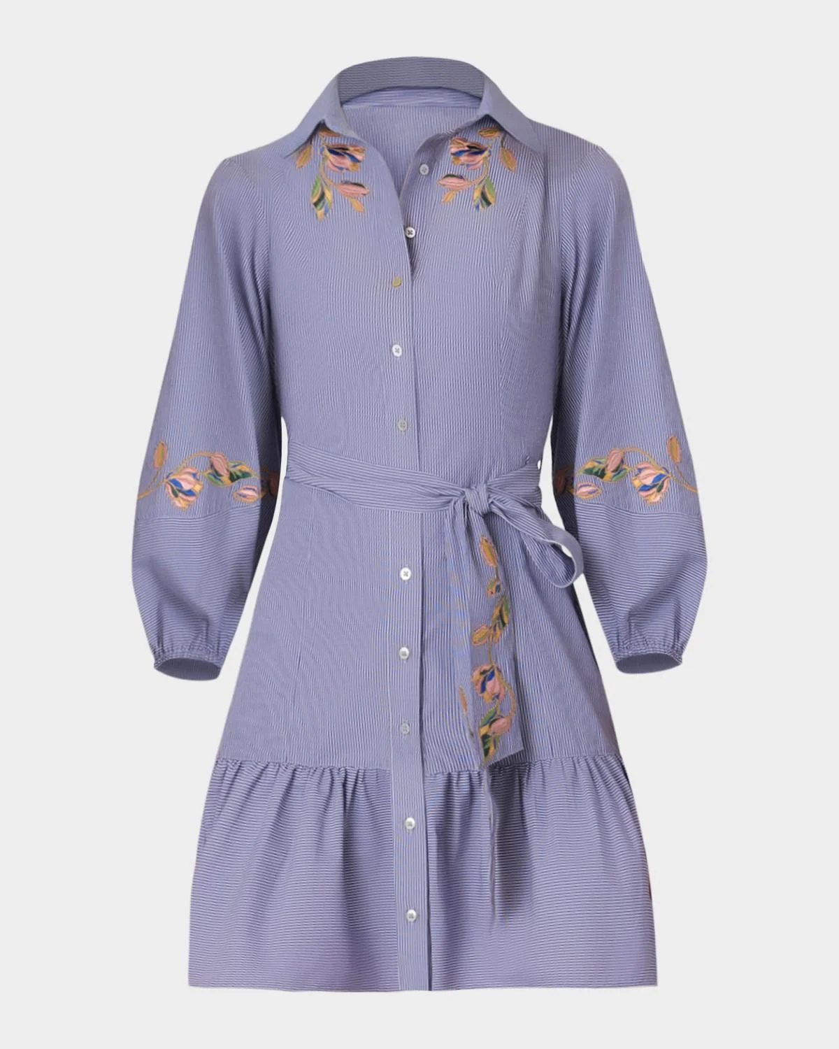 Gwen Floral-Embroidered Pinstripe Poplin Mini Dress - 1
