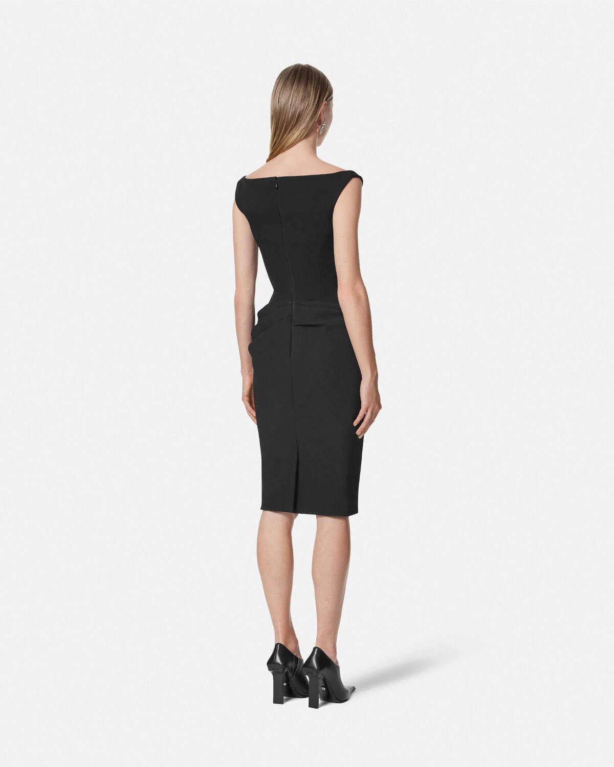 Wool Gabardine Corset Draped Midi Dress - 5
