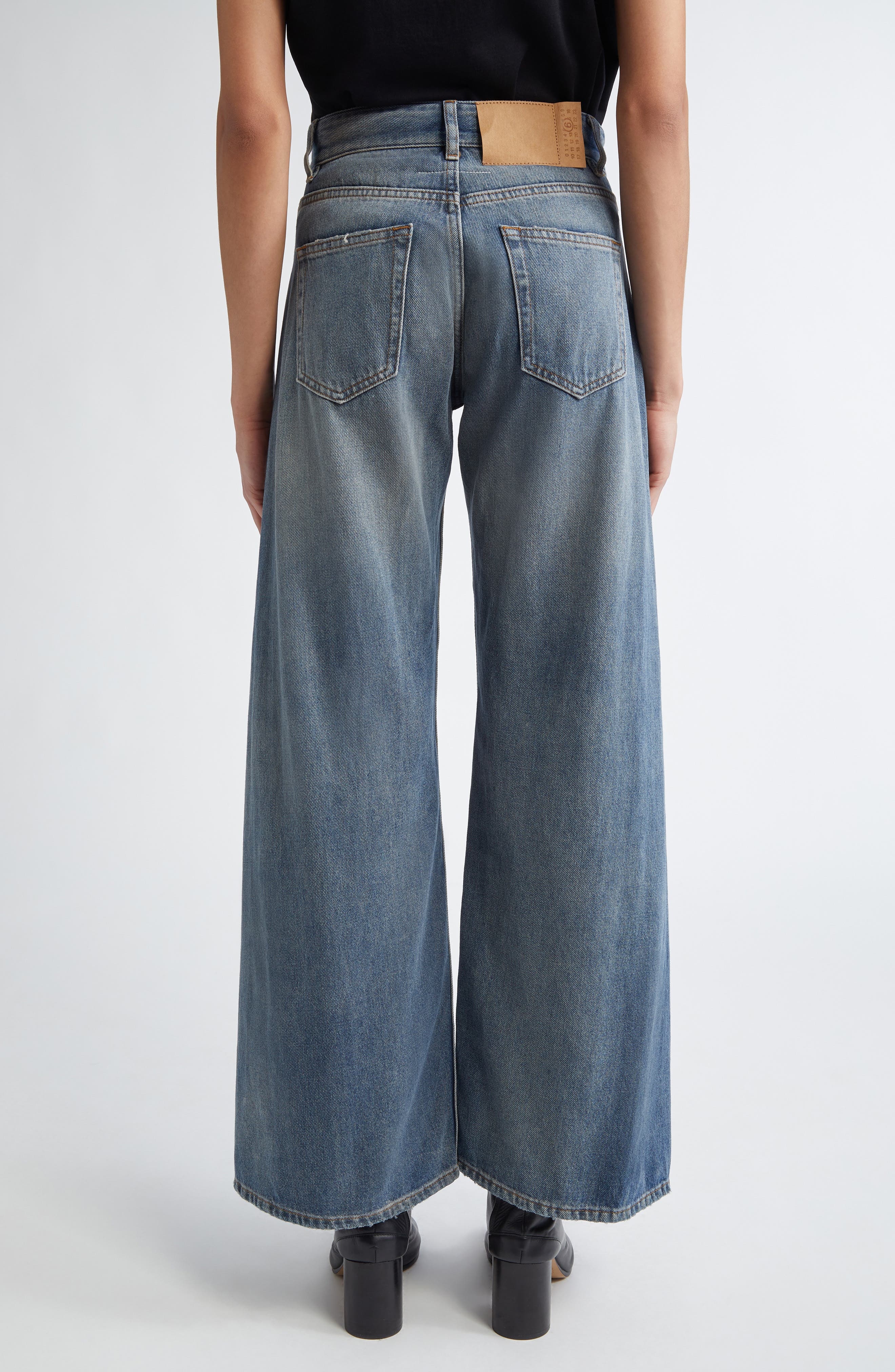 MM6 Maison Margiela Distressed Wide Leg Jeans in Grey Blue at Nordstrom - 3