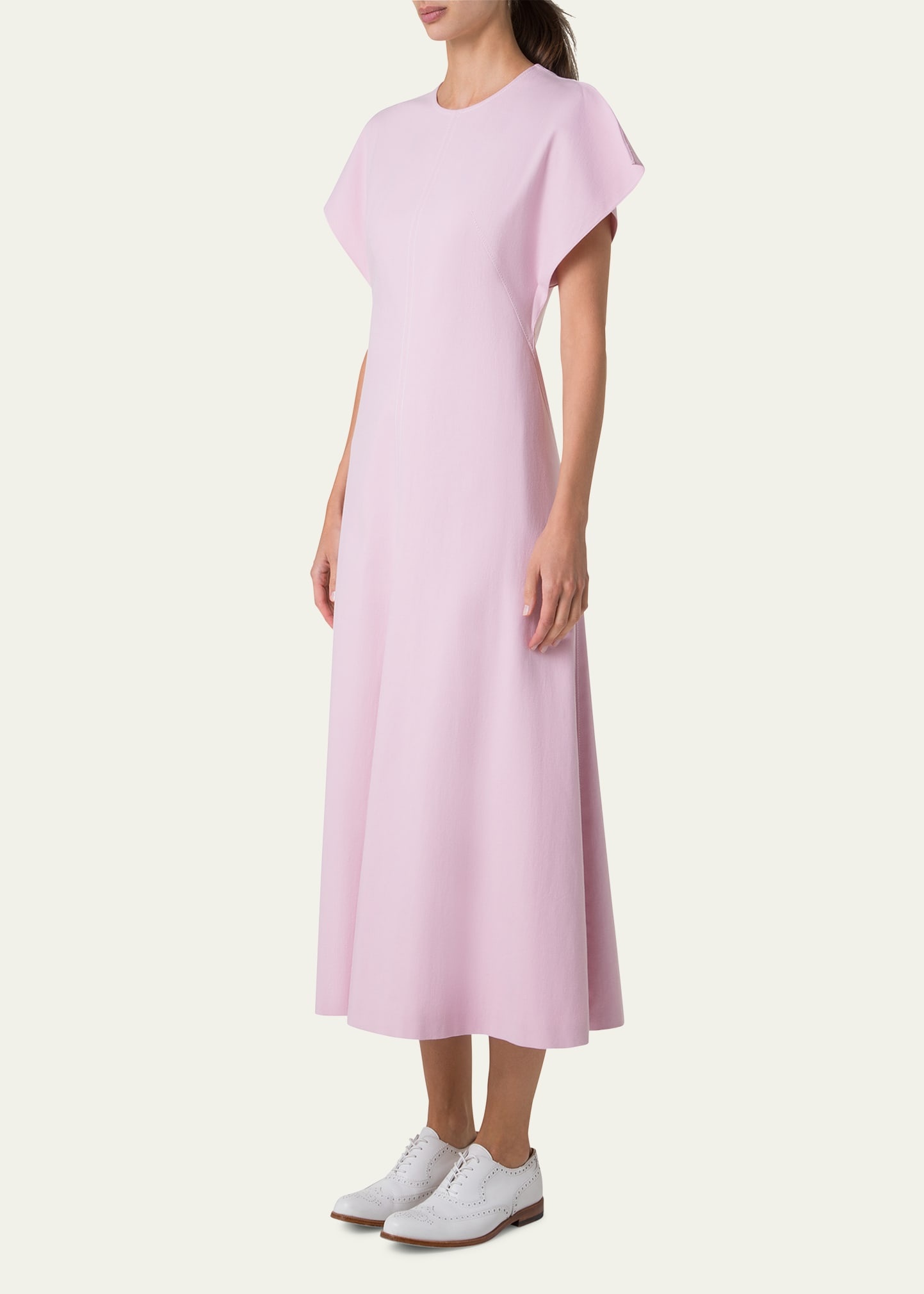 Slit-Sleeve Denim Stretch A-Line Midi Dress - 4