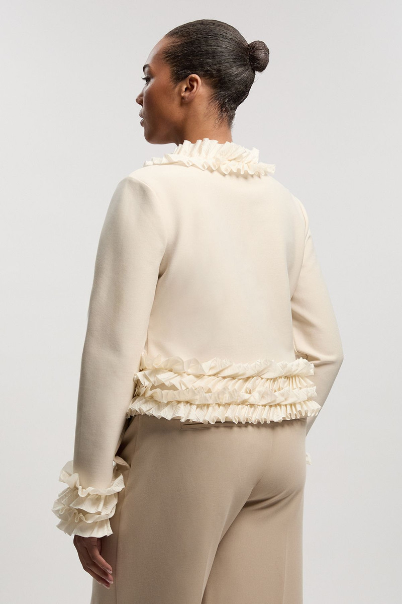 Plus Size Figure Form Bandage Knit Jacket With Woven Ruffle Trim 3