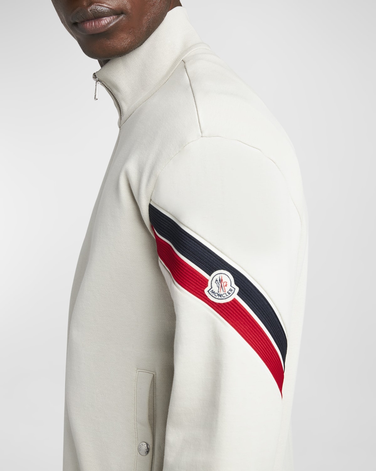 Moncler Men's Zip-Up Jacket with Striped Sleeve