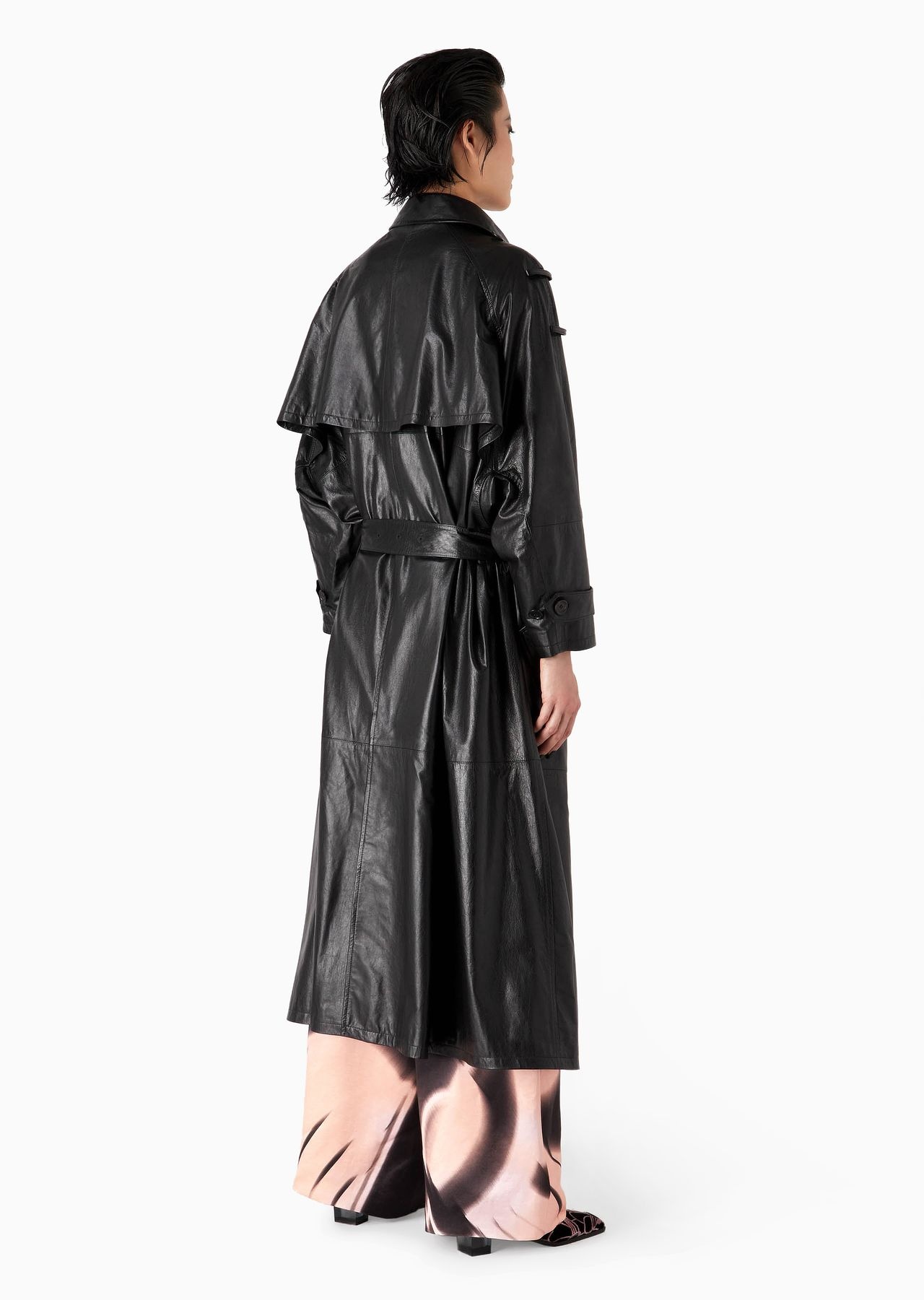 Double-breasted nappa leather oversized trench coat - 3