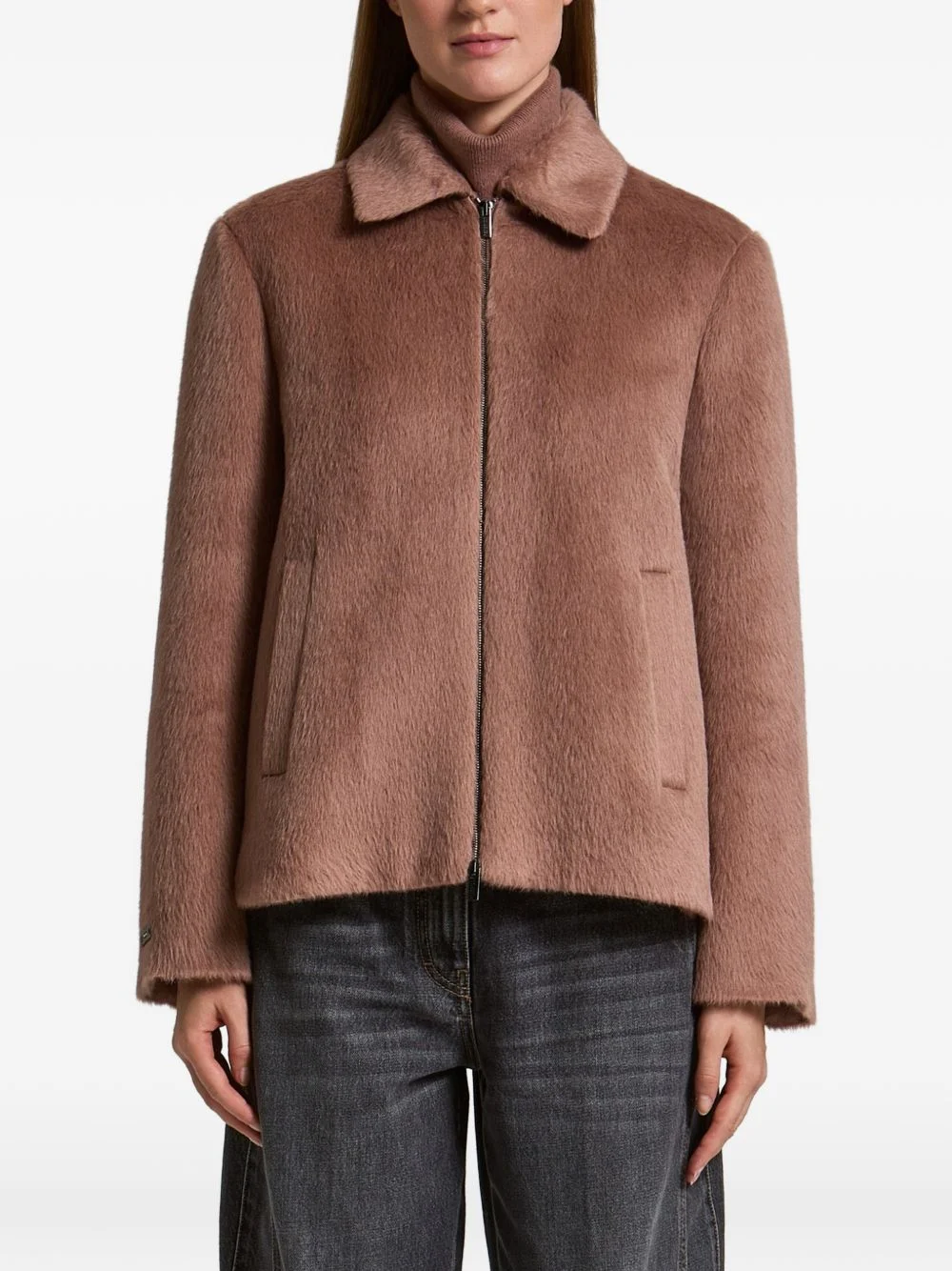 zip-up faux-fur jacket - 1
