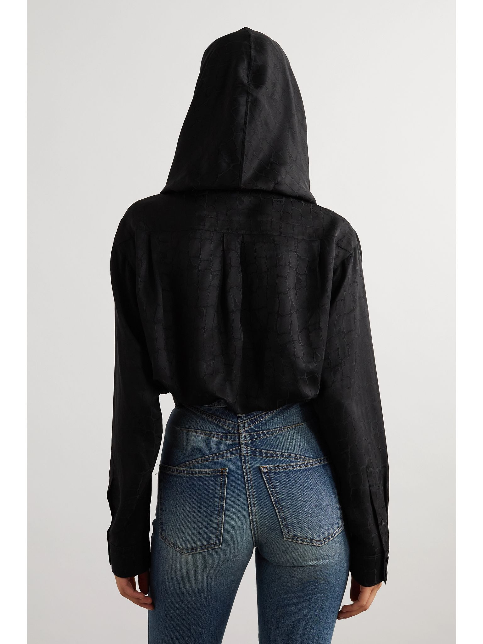 Archetypes hooded satin-jacquard bodysuit Black - 3
