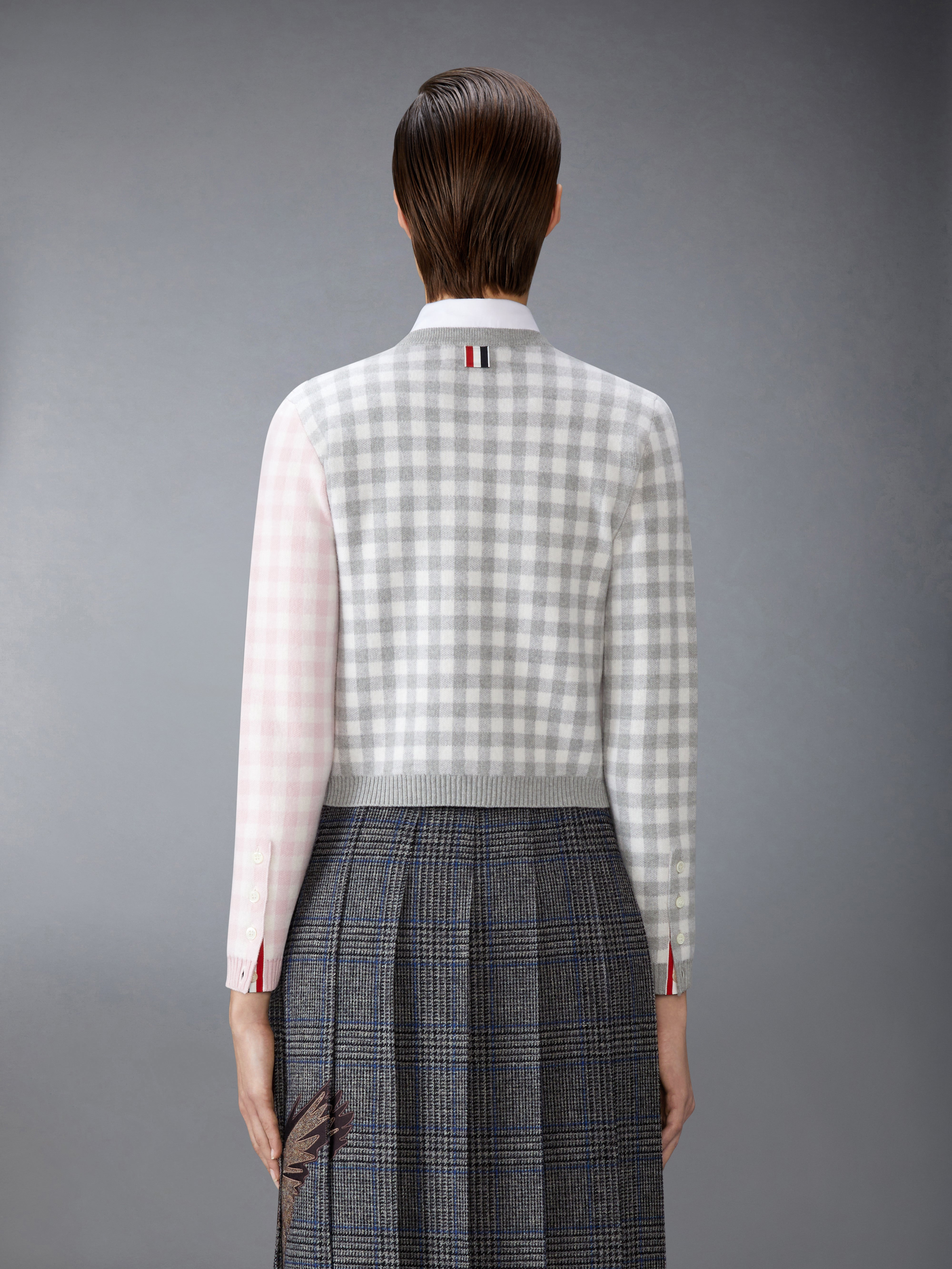 FUNMIX GINGHAM CHECK JACQUARD MERINO WOOL CARDIGAN - 3