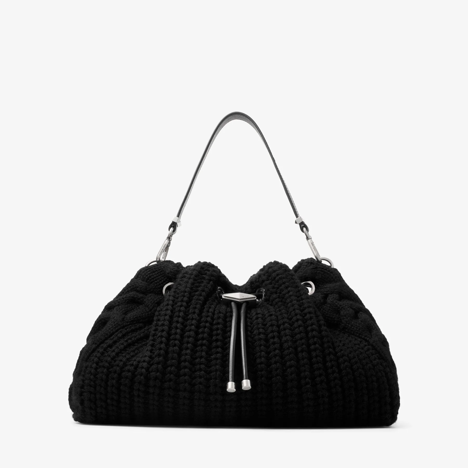 Cinch Medium
Black Knitted Wool Bucket Bag - 1