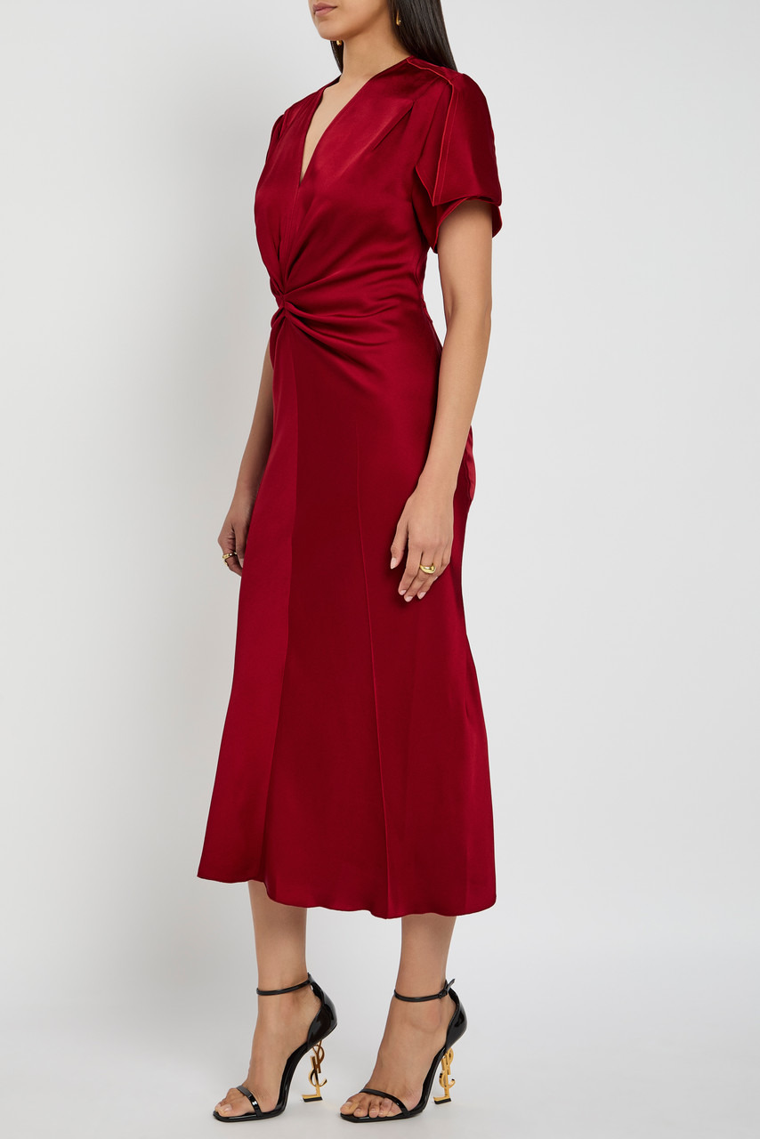 Victoria Beckham Gathered Satin-crepe Midi Dress - 2