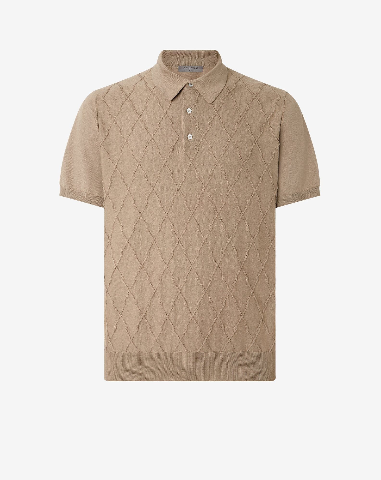 Beige button-up organic cotton polo shirt - 1