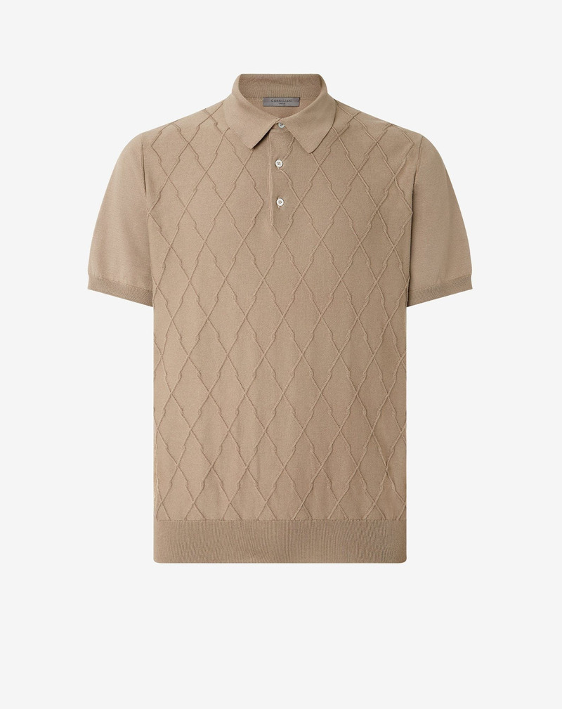 Beige button-up organic cotton polo shirt 1