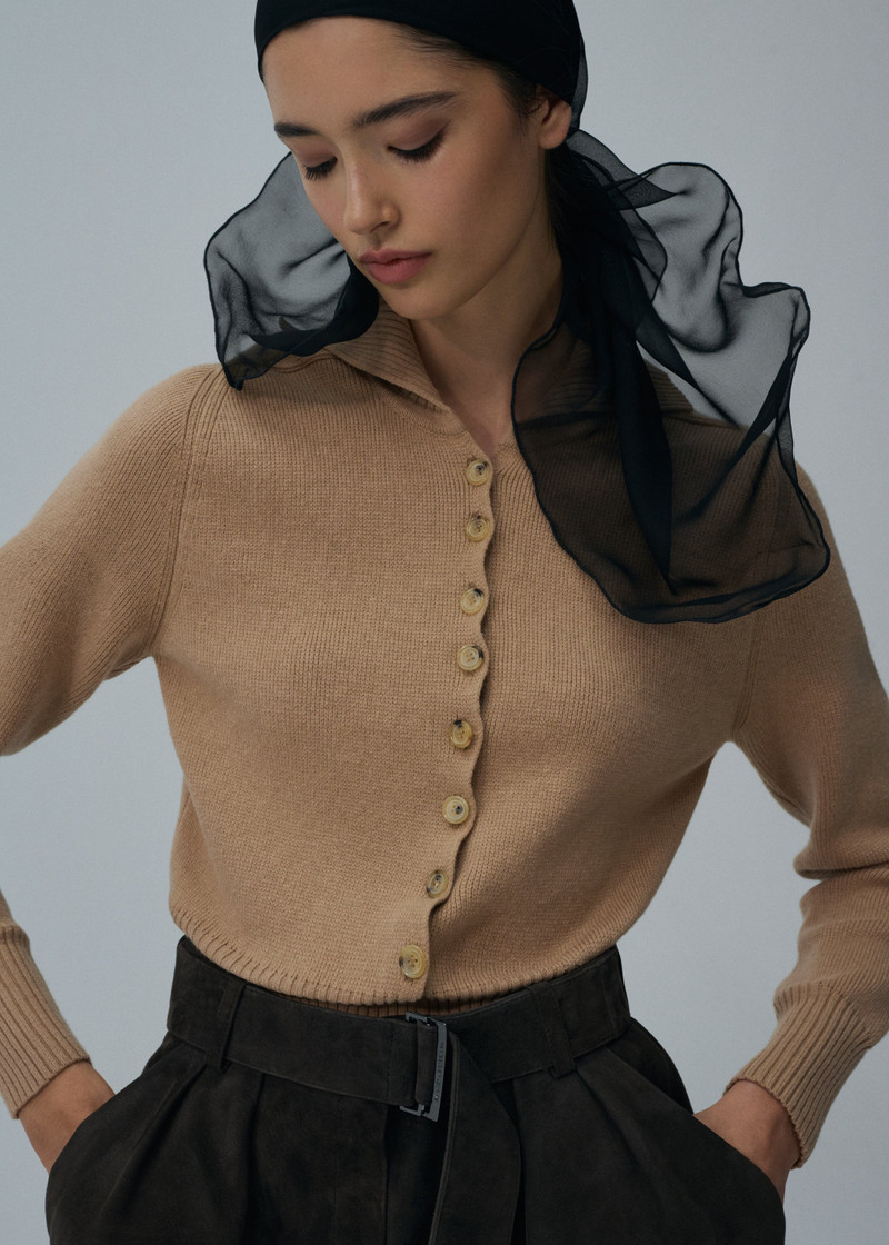 MAGDA BUTRYM Long-sleeve buttoned cropped sweater in beige outlook