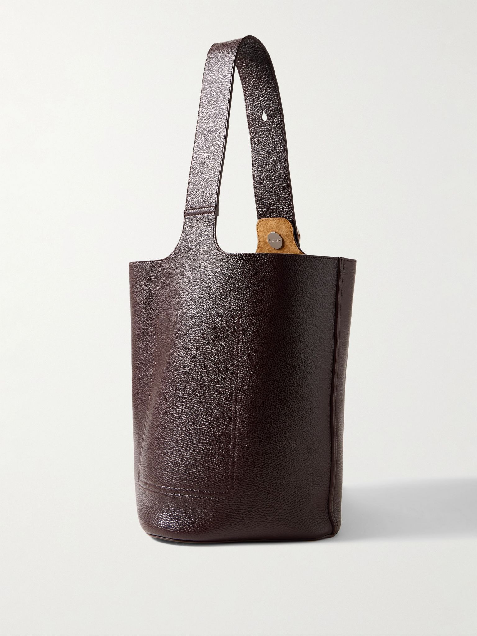 Large Pebble Leather Bucket Bag Burgundy - 3