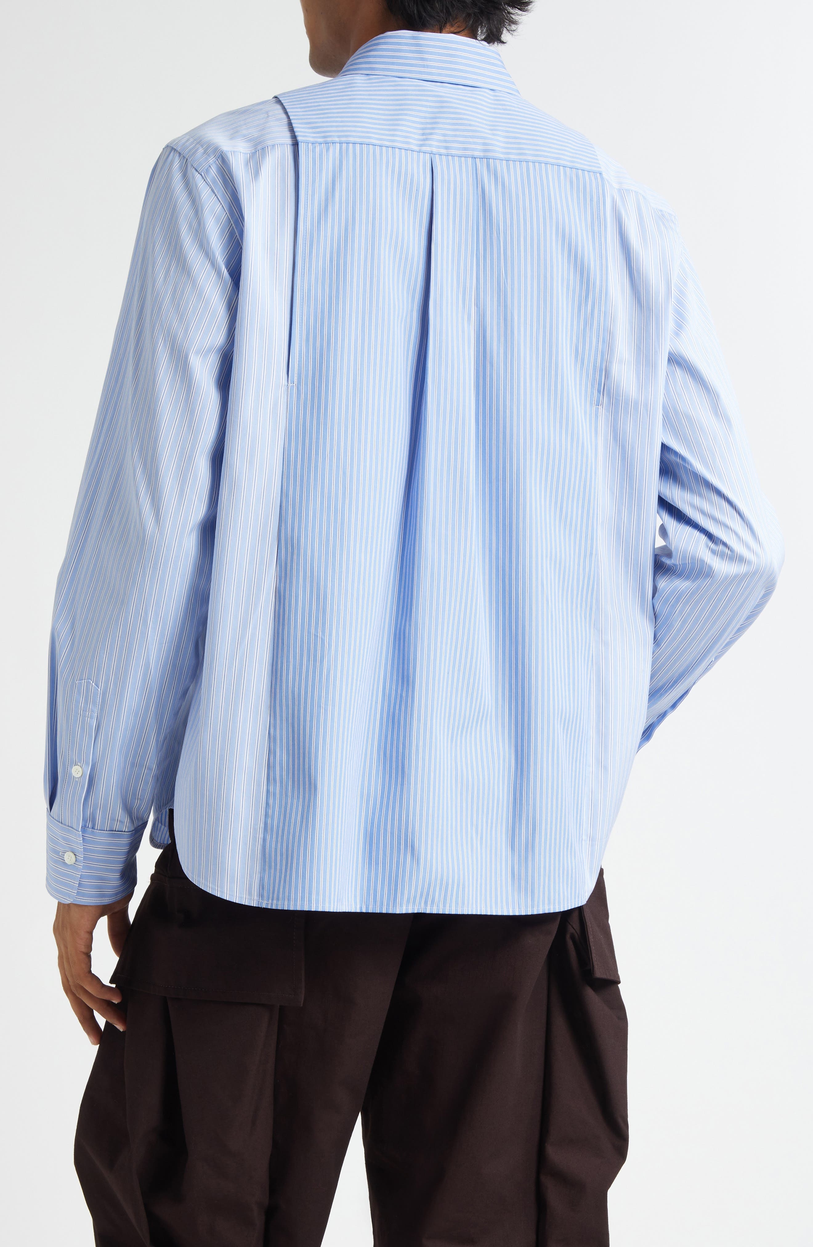 Sacai Stripe Overlay Cotton Poplin Button-Up Shirt in Stripe Mix at Nordstrom - 3