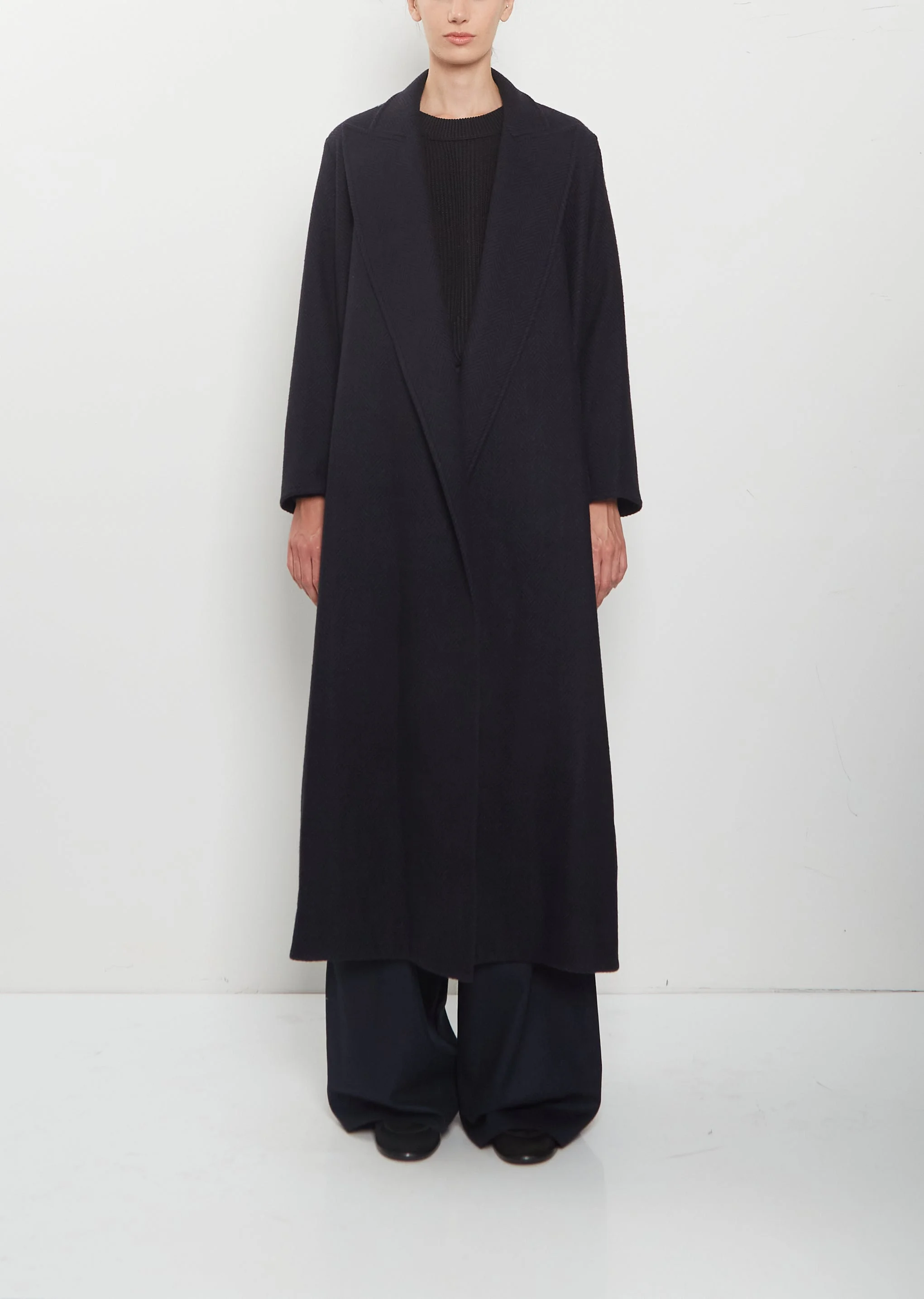 Herringbone Cashmere Long Coat - 1