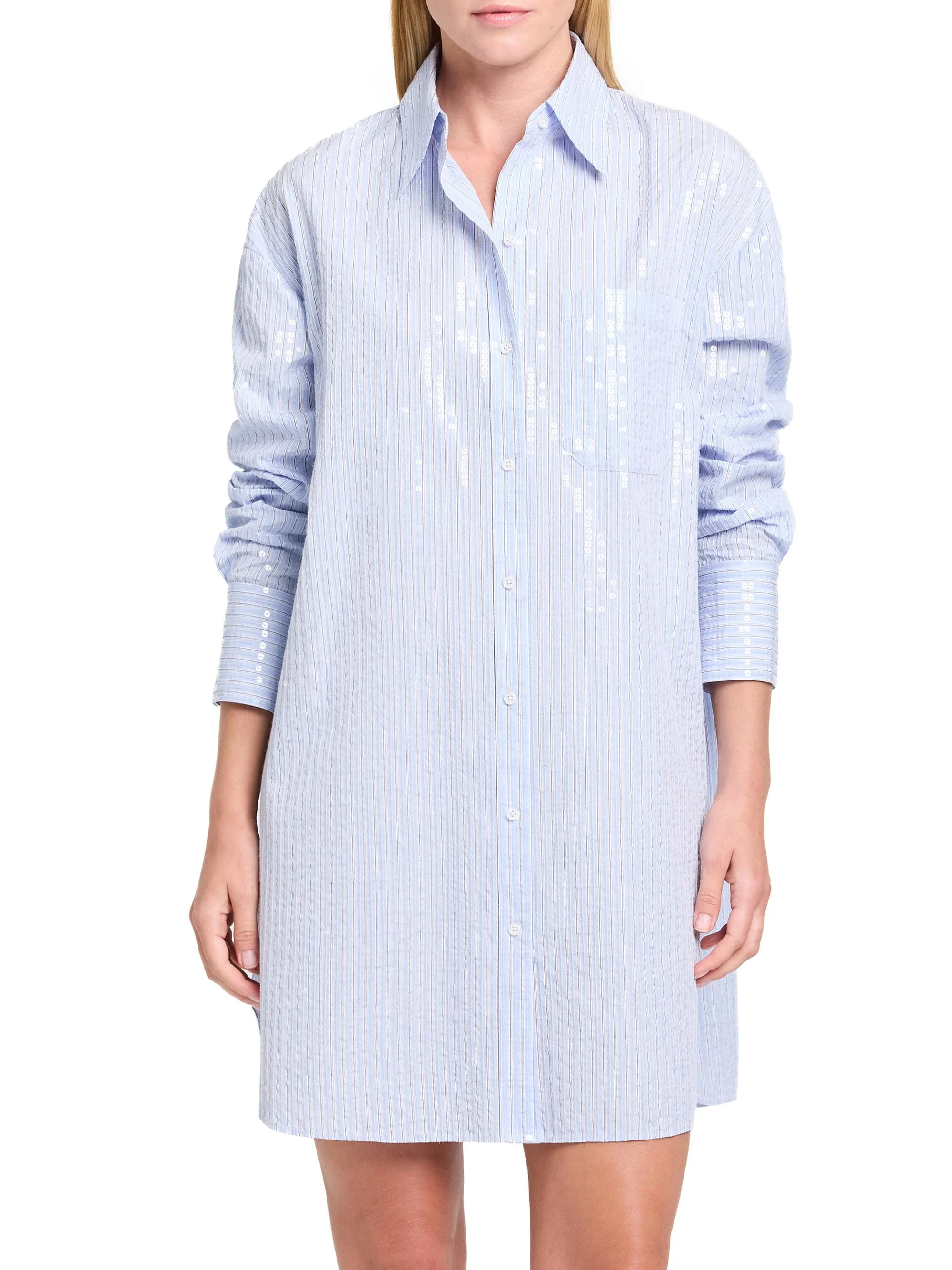 Women's Big Joe Sequined Striped Mini-Shirtdress - Blue Midnight - 1