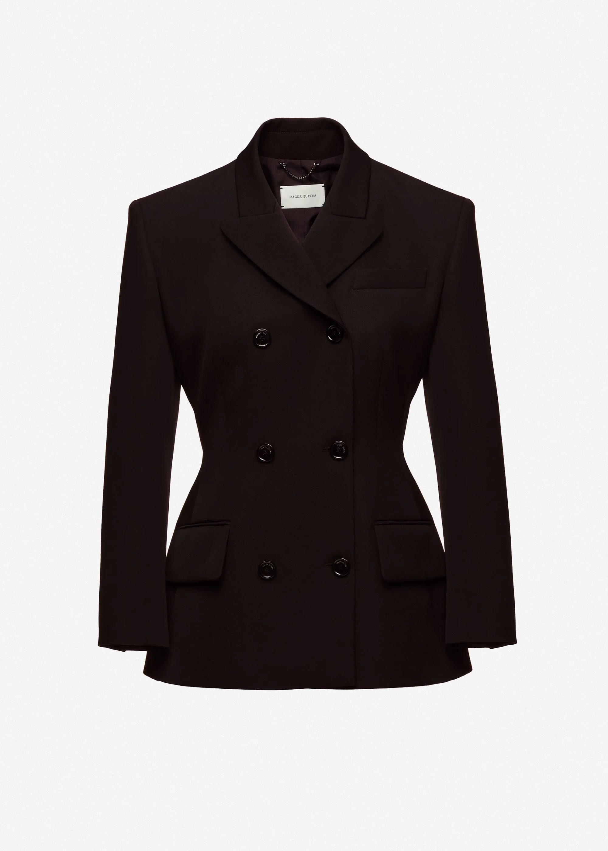 Double-breasted wool tailored blazer in dark brown - 1