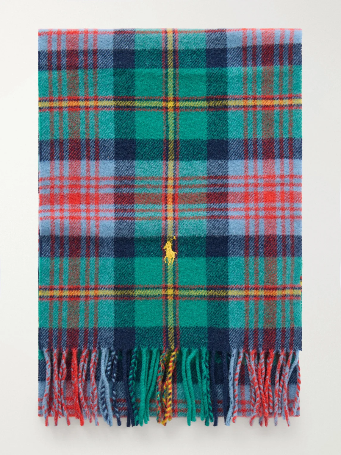 Logo-Embroidered Fringed Checked Recycled Wool-Blend Scarf - 1