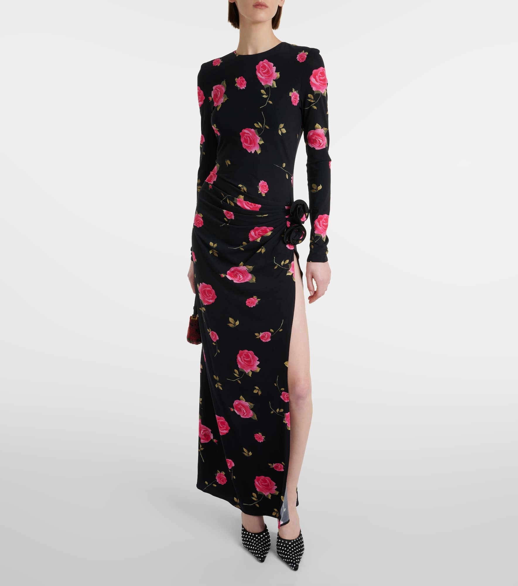 Floral-appliqué gathered maxi dress - 2