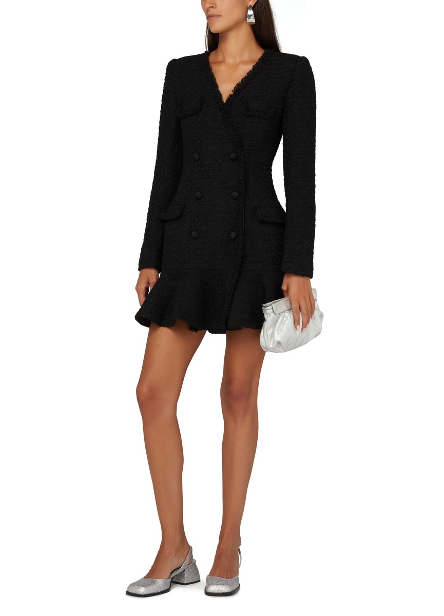 ミニスカート SELF PORTRAIT bouclac jacqu RS25 111SK C self-portrait Black Boucle V-Neck Mini Dress | REVERSIBLE