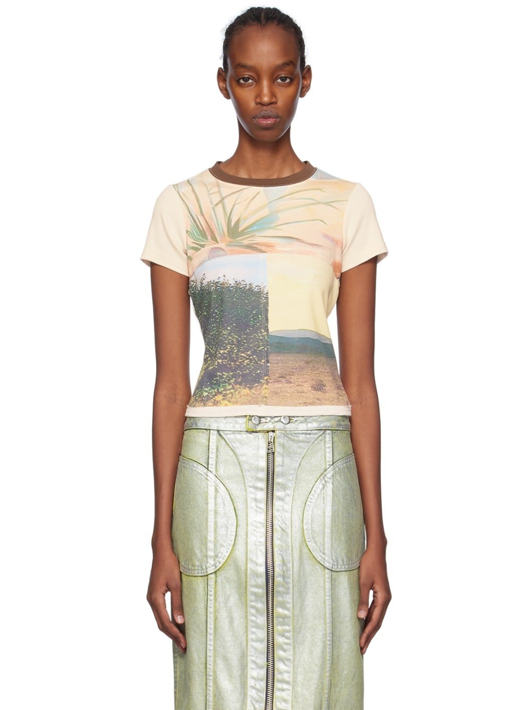 Beige Printed T-Shirt - 1