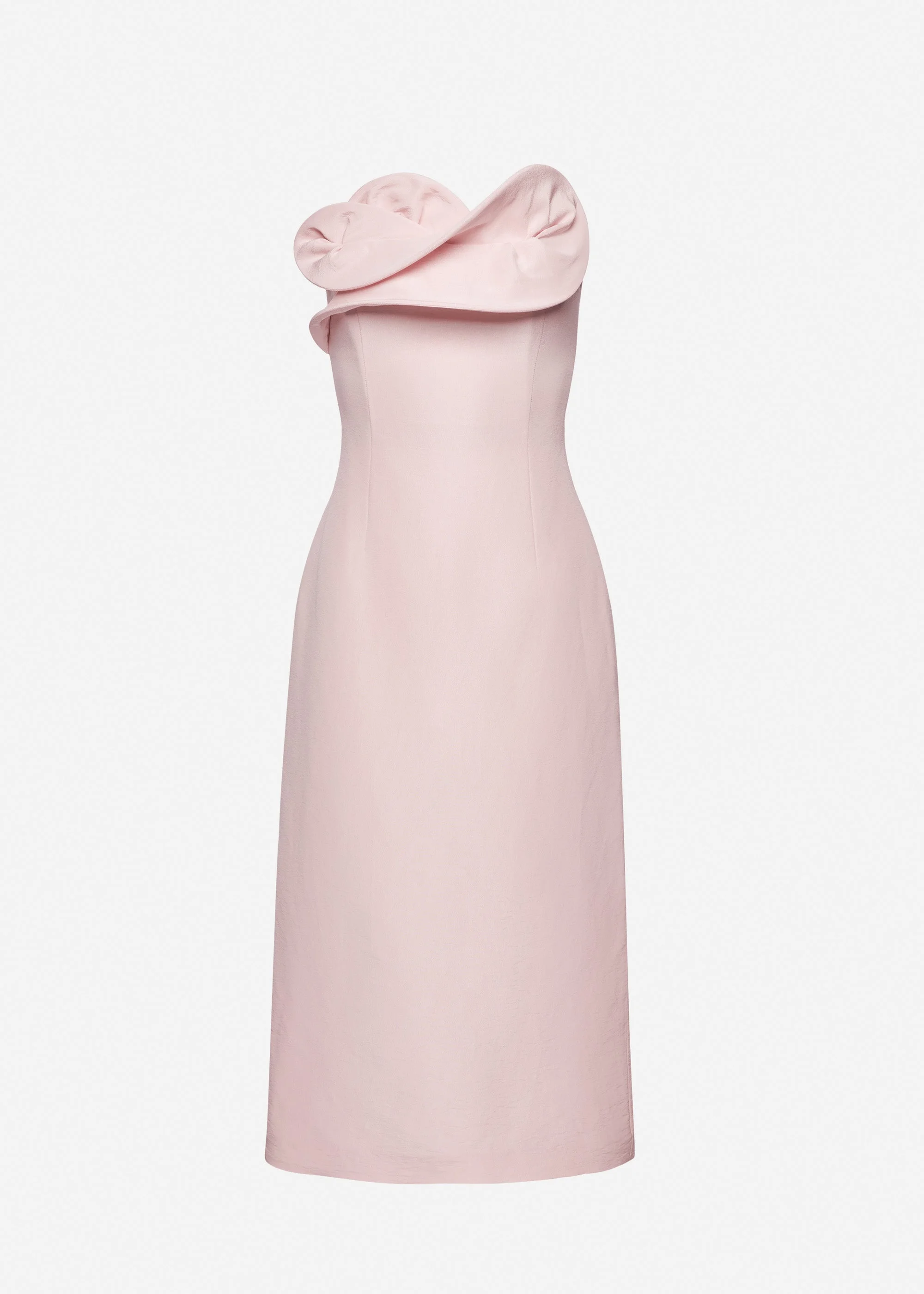 Silk corset dress with sculptural neckline in blush pink - 1