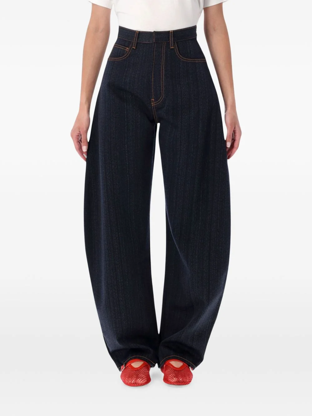contrast-stitch wide-leg jeans - 1