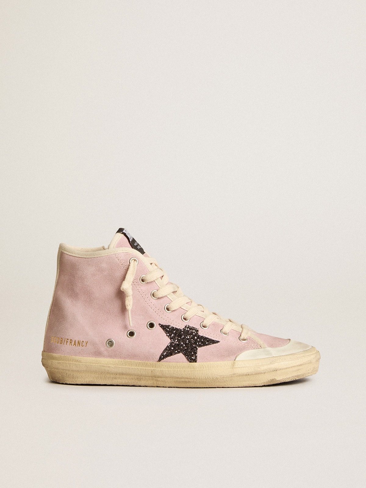 Francy Penstar in pink suede with gray glitter star - 1